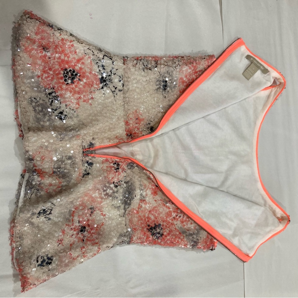 Banana Republic Ivory Pinkish and Black Sequins Peplum Bottom Flare Top - Picture 3 of 9